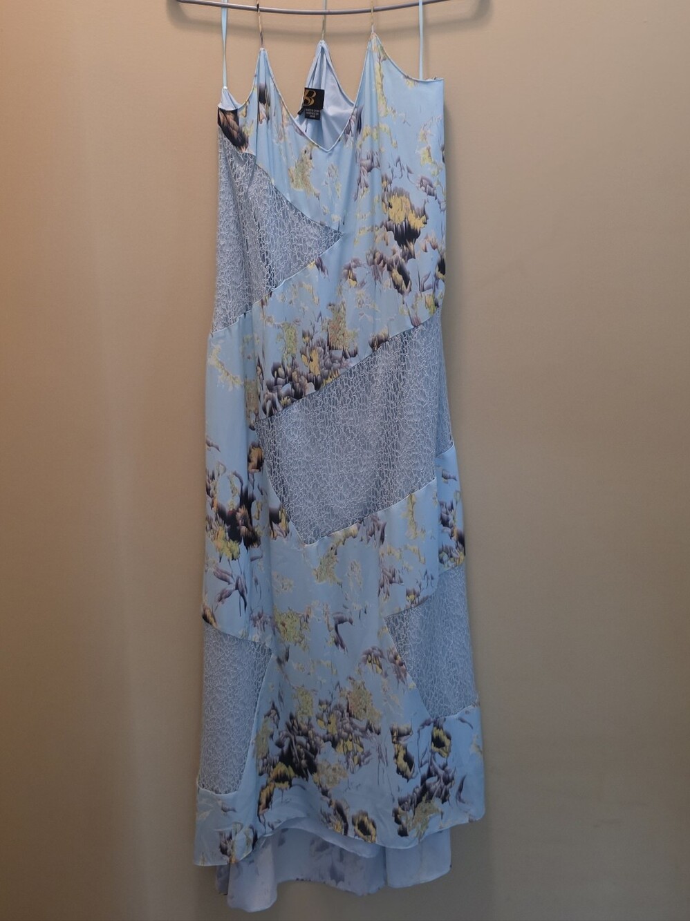 Anthropologie Light Blue Floral Slip Maxi with Yellow Highlights